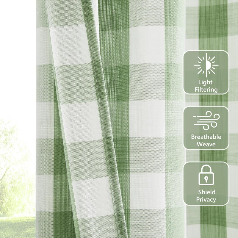 Amzdecor Buffalo Plaid Grommet Curtains 84 Inch Length, Green Semi-Sheer Gingham Check Farmhouse Rustic Textured Curtains Drapery for Living Room Bedroom,2 Panels ï¼ˆ40" x 84",Green & Whiteï¼‰ - Image 3