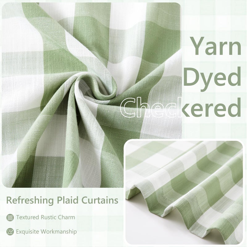 Amzdecor Buffalo Plaid Grommet Curtains 84 Inch Length, Green Semi-Sheer Gingham Check Farmhouse Rustic Textured Curtains Drapery for Living Room Bedroom,2 Panels ï¼ˆ40" x 84",Green & Whiteï¼‰ - Image 4