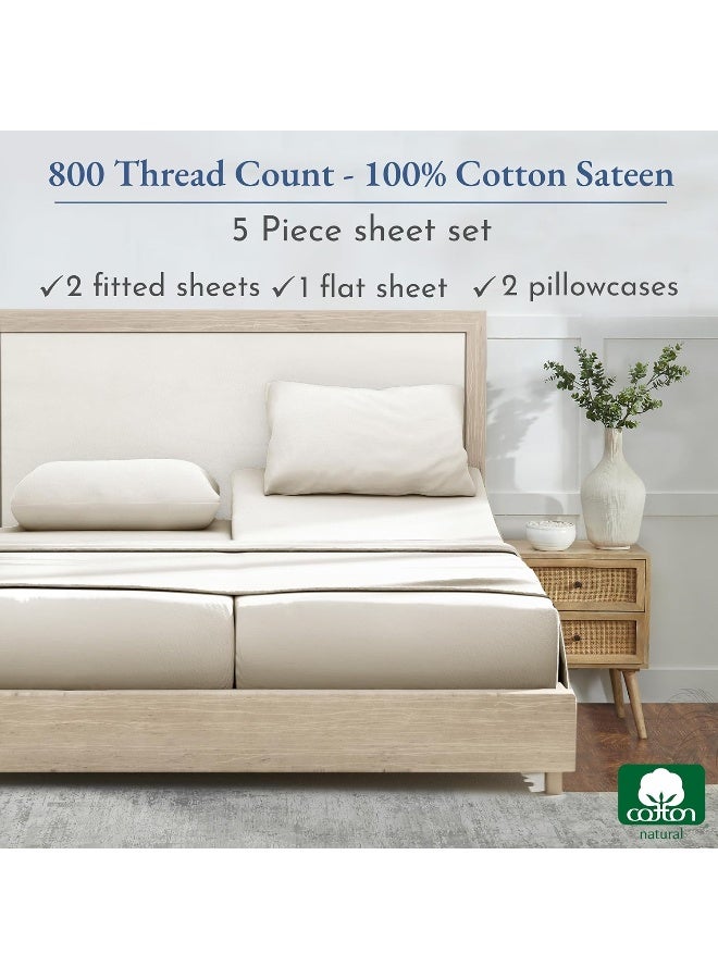 California Design Den California Design Den Luxury Split King Sheets Sets for Adjustable Bed, Buttery Soft 800 Thread Count, 100% Cotton Set Beats Fake Egyptian Claims, 5 Piece Set with 2 Twin XL Fitted Sheets (Ivory) - Image 3