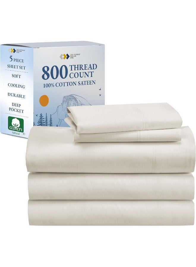 California Design Den California Design Den Luxury Split King Sheets Sets for Adjustable Bed, Buttery Soft 800 Thread Count, 100% Cotton Set Beats Fake Egyptian Claims, 5 Piece Set with 2 Twin XL Fitted Sheets (Ivory) - Image 1