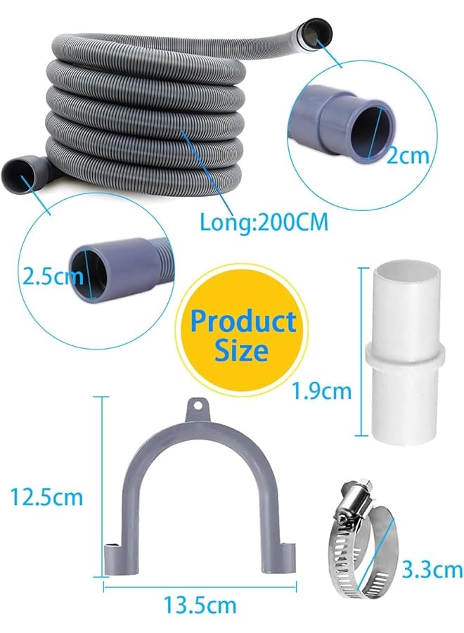 erorex 2Pack Dishwasher Washing Machine Replacement Hoses Kit 2M Drain Hose For Washing Machine Washer Drain Hose Extension Kits Flexible Drain Hose With 2Adapter 2 U Bend Holder 4 Hose Clamps - Image 2