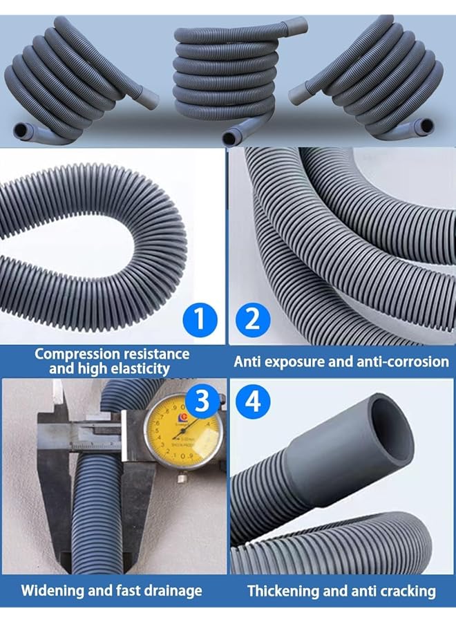 erorex 2Pack Dishwasher Washing Machine Replacement Hoses Kit 2M Drain Hose For Washing Machine Washer Drain Hose Extension Kits Flexible Drain Hose With 2Adapter 2 U Bend Holder 4 Hose Clamps - Image 4