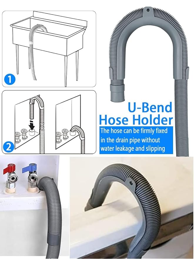 erorex 2Pack Dishwasher Washing Machine Replacement Hoses Kit 2M Drain Hose For Washing Machine Washer Drain Hose Extension Kits Flexible Drain Hose With 2Adapter 2 U Bend Holder 4 Hose Clamps - Image 5