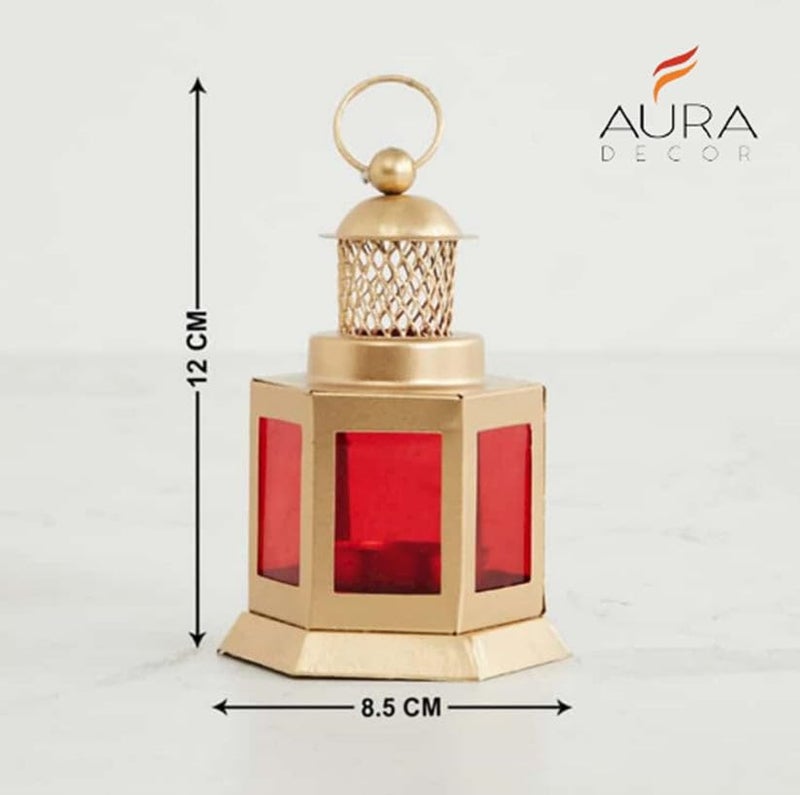 AURA DECOR Auradecor Moroccan Lantern, Tealight Candle Holder with Tealight Candle for Home Decor Home Decor and Gift, Diwali, Festival, Indoor & Outdoor Use (Red, Pack of 2) - Image 3