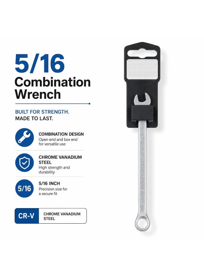 5/16 Inch Combination Wrench, Chrome Vanadium Steel Open End & 12-Point Ring Spanner For Car Repair, Plumbing, Bicycle, Garage & DIY Maintenance - Image 1