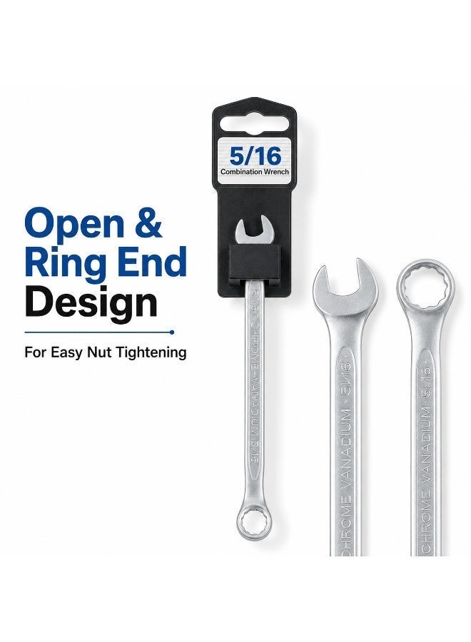 5/16 Inch Combination Wrench, Chrome Vanadium Steel Open End & 12-Point Ring Spanner For Car Repair, Plumbing, Bicycle, Garage & DIY Maintenance - Image 3