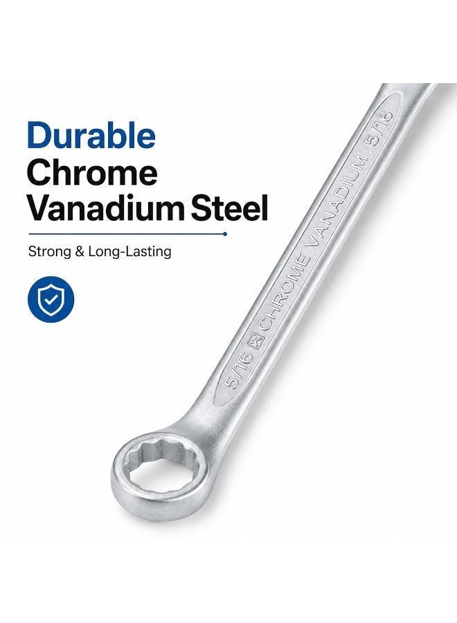 5/16 Inch Combination Wrench, Chrome Vanadium Steel Open End & 12-Point Ring Spanner For Car Repair, Plumbing, Bicycle, Garage & DIY Maintenance - Image 4