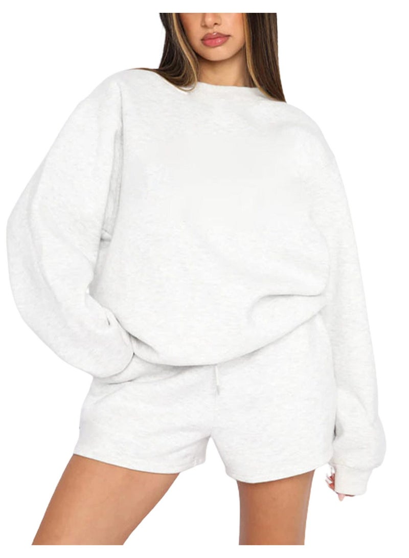 NIBEMINENT Women Suits Casual Fashion Solid O Neck Long Sleeve Sweatshirt High Waist Shorts  Autumn Simple Tracksuit - Image 1