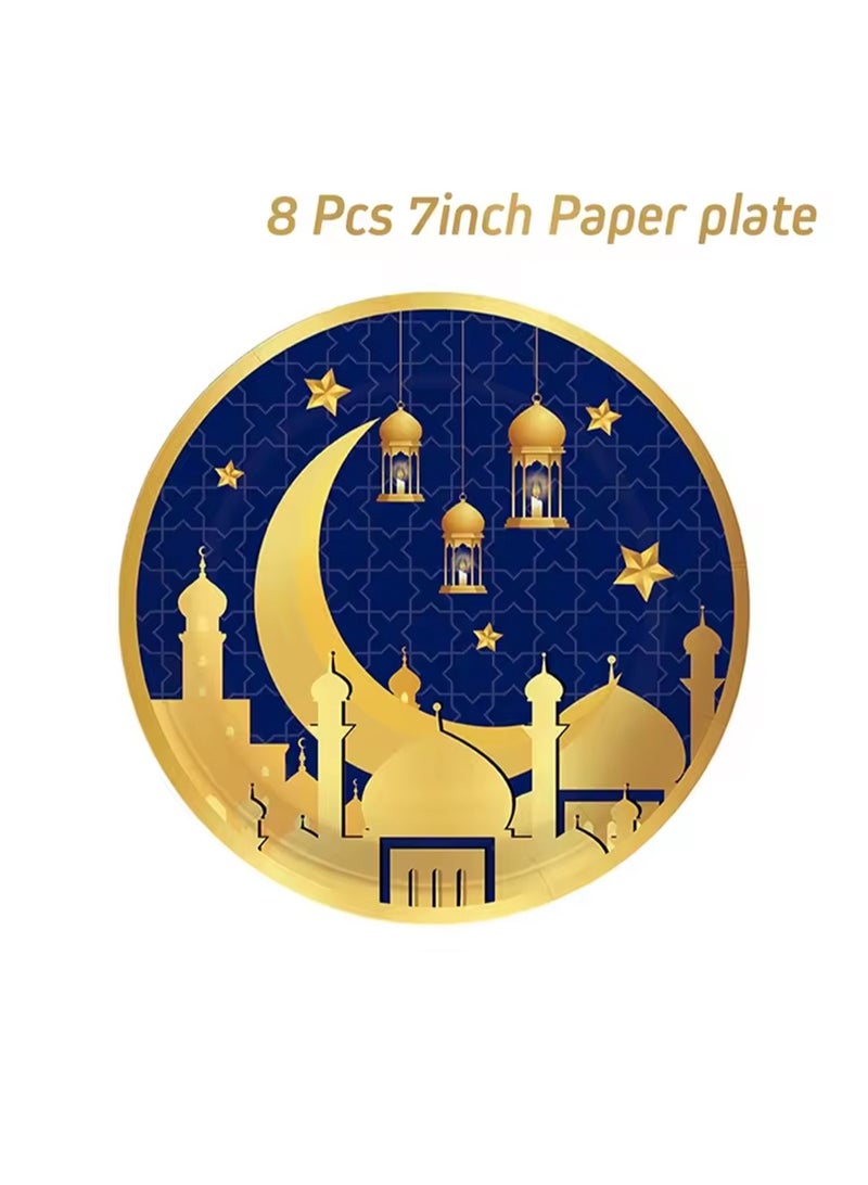 LOOPITYS 40 Pieces Eid Ramadan Mubarak Tableware Set, Ramadan Tableware Kit Includes Paper Plates Napkins Cups  for 8 Guests Eid Ramadan Party Supplies - Image 3