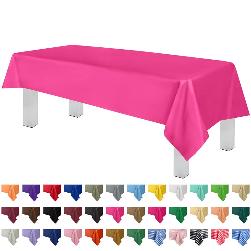 Grandipity 12 Pack Premium Disposable Plastic Tablecloth 54 Inch x 108 Inch Decorative Rectangle Table Cover  Hot Pink