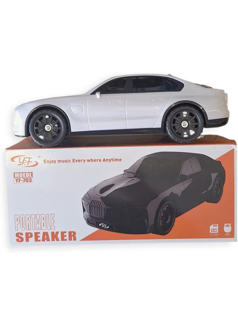 مكبر صوت علي شكل سيارة VF-701 بلوتوث لاسلكي محمول للمكتب و غرف النوم و للالعاب يدعم USB وMicro SD وراديو اف ام وصوت AUX (ابيض) - Image 1