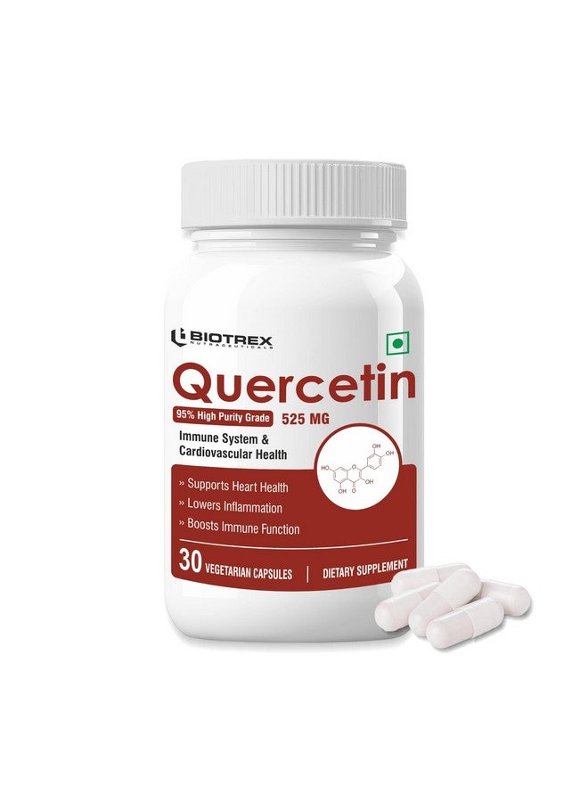 Biotrex Nutraceuticals Quercetin 525 mg Supplement With 95% High Purity Grade, Supports Joint & Cardiovascular Health - 30 Vegetarian Capsules - Image 1