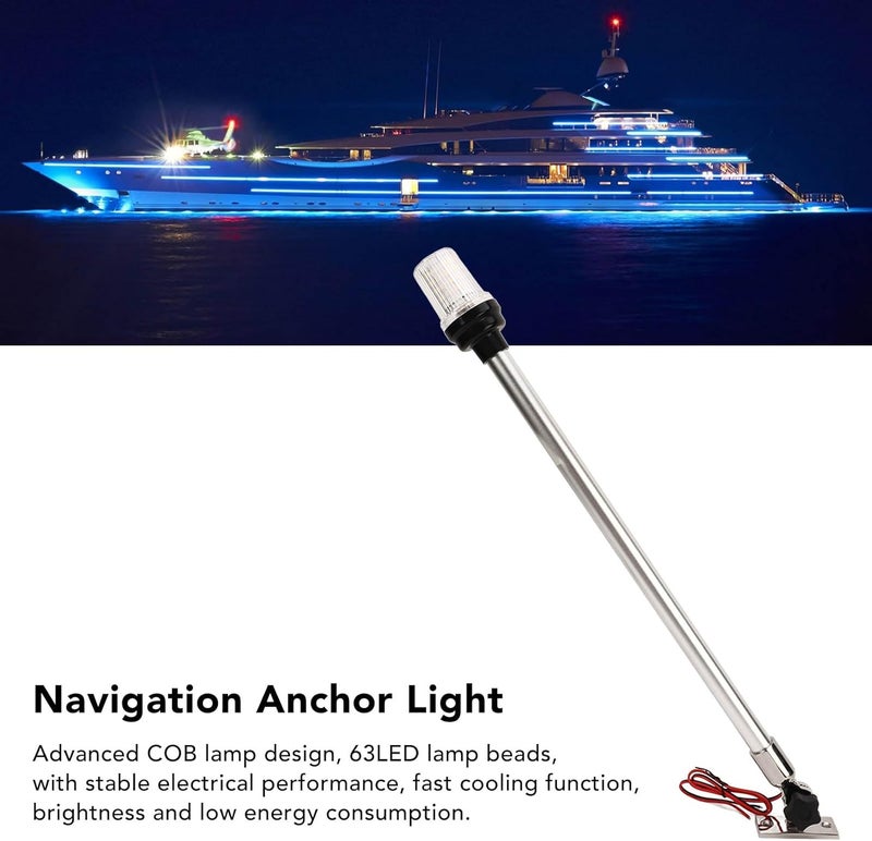 klarako Boat Stern Light, 360 Degrees All Around Fold Down Pole Light, 3NM Visibility LED Navigation Light with 316 Stainless Steel Base for Marine, Fishing Boat, Yacht, Pontoon (22 inch) - Image 3