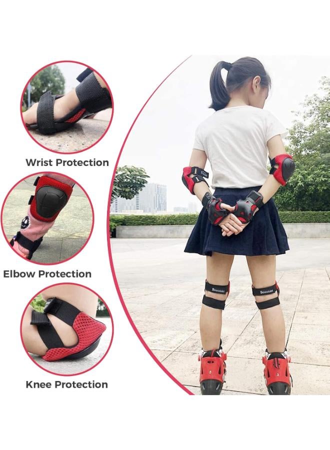 Zain BOSONER Kids/Youth Knee Pad Elbow Pads Guards Protective Gear Set for Roller Skates Cycling BMX Bike Skateboard Inline Skatings Scooter Riding Sports (Black/red, Medium) - Image 1