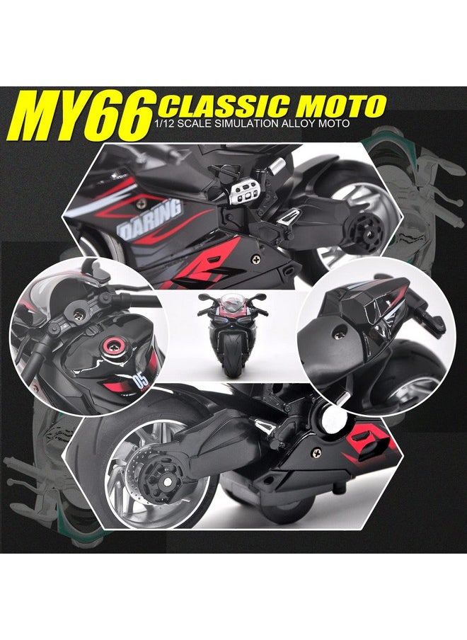 MING YING 66 MING YING 66 Pull Back Motorcycle Model - 1:12 Scale Toy Motorcycle,Motorcycle Toy with Light and Music Gift for Children Boys and Girls (Black)  - Image 4