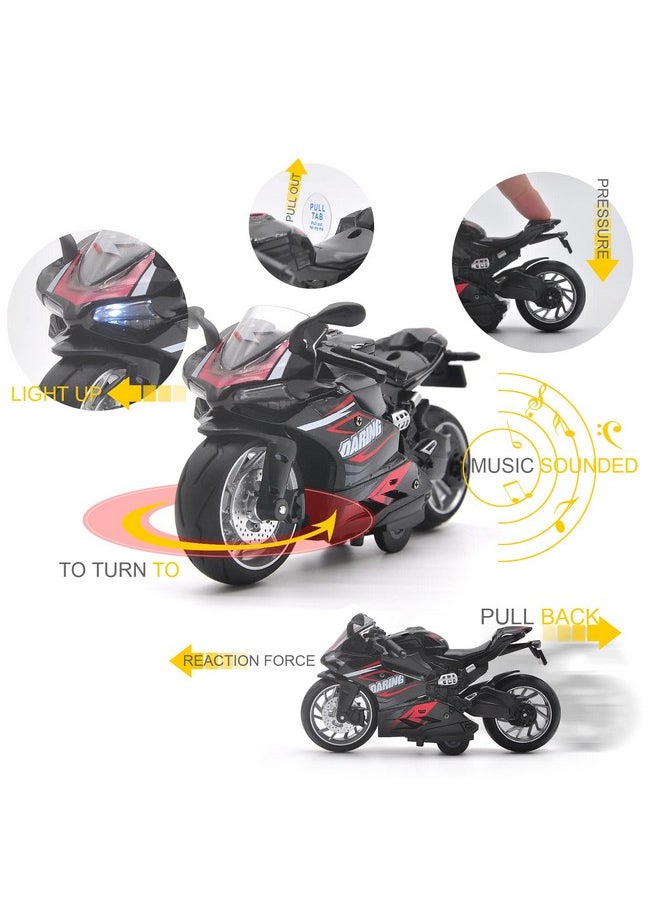 MING YING 66 MING YING 66 Pull Back Motorcycle Model - 1:12 Scale Toy Motorcycle,Motorcycle Toy with Light and Music Gift for Children Boys and Girls (Black)  - Image 3