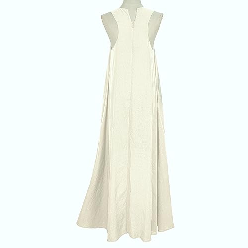 Mingyuezai Women's Sleeveless Linen Maxi Dress Casual Long Dresses with Pockets(Z3019WH,2XL) - Image 4