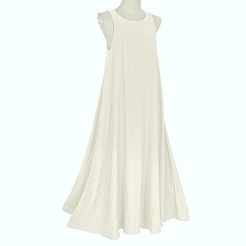 Mingyuezai Women's Sleeveless Linen Maxi Dress Casual Long Dresses with Pockets(Z3019WH,2XL) - Image 5