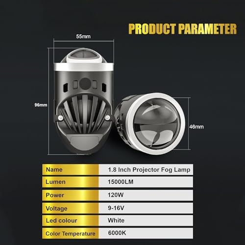 Audio Wheels LED Projector 1.8 Inch Fog Lamp with Cover - 120W, 6000K White (15000LM) | 12V/24V Fog Light for Car & Vehicle Modification | Compatible with Tata Nexon, Punch, Harrier & Curvv - Image 4
