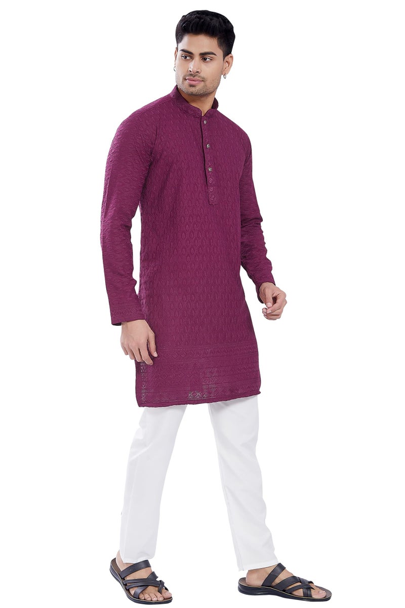 DIVISIVE Men's Thread Embroidered Cotton Blend Only Slim Fit Kurta (DKRT733_S_Burgundy) - Image 3