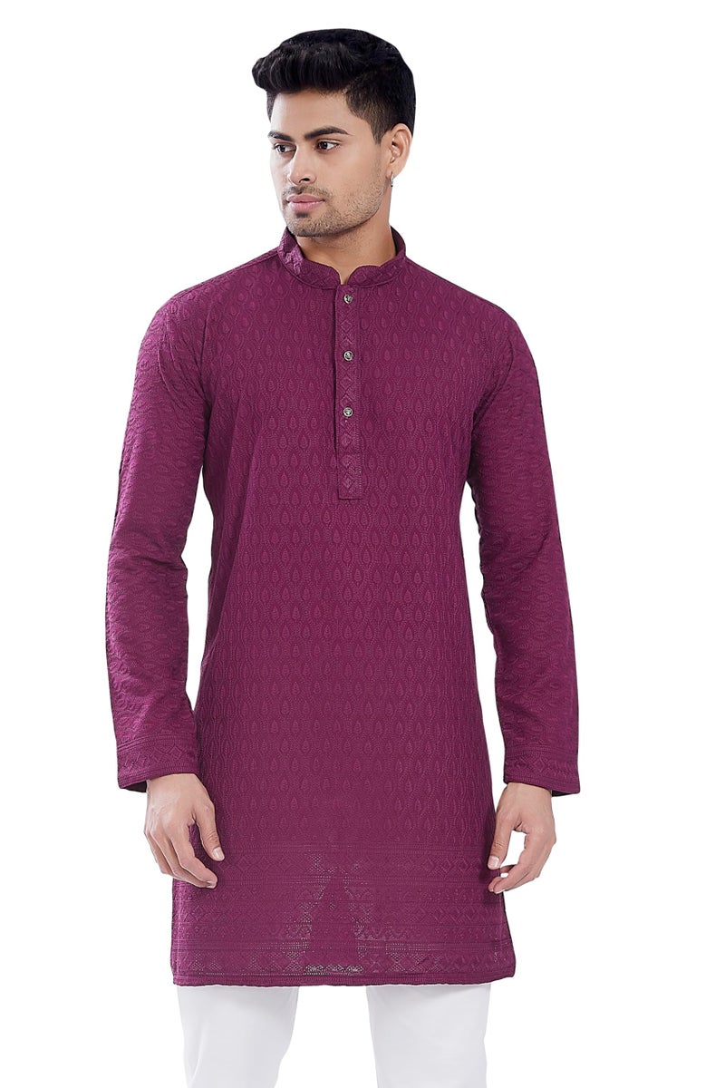 DIVISIVE Men's Thread Embroidered Cotton Blend Only Slim Fit Kurta (DKRT733_S_Burgundy) - Image 1