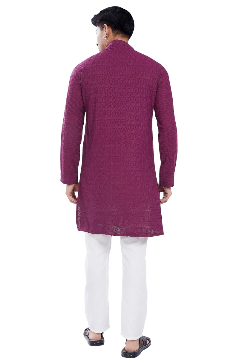 DIVISIVE Men's Thread Embroidered Cotton Blend Only Slim Fit Kurta (DKRT733_S_Burgundy) - Image 4