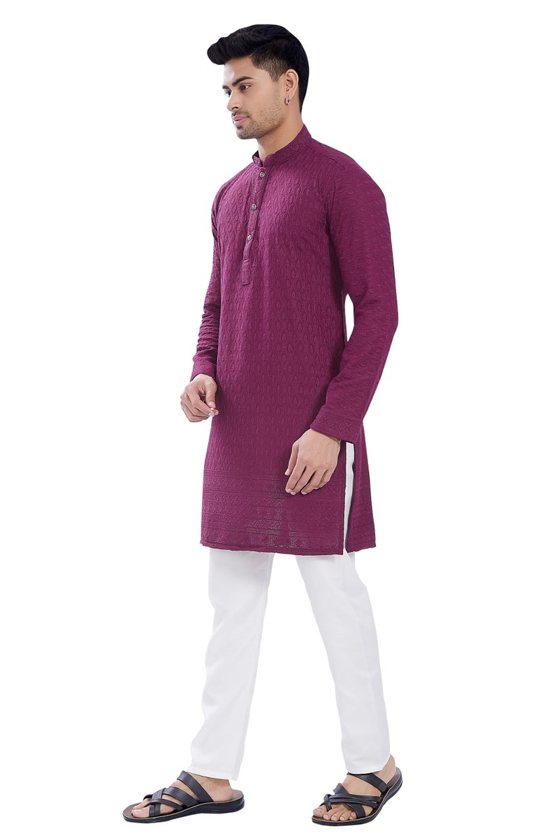 DIVISIVE Men's Thread Embroidered Cotton Blend Only Slim Fit Kurta (DKRT733_S_Burgundy) - Image 2