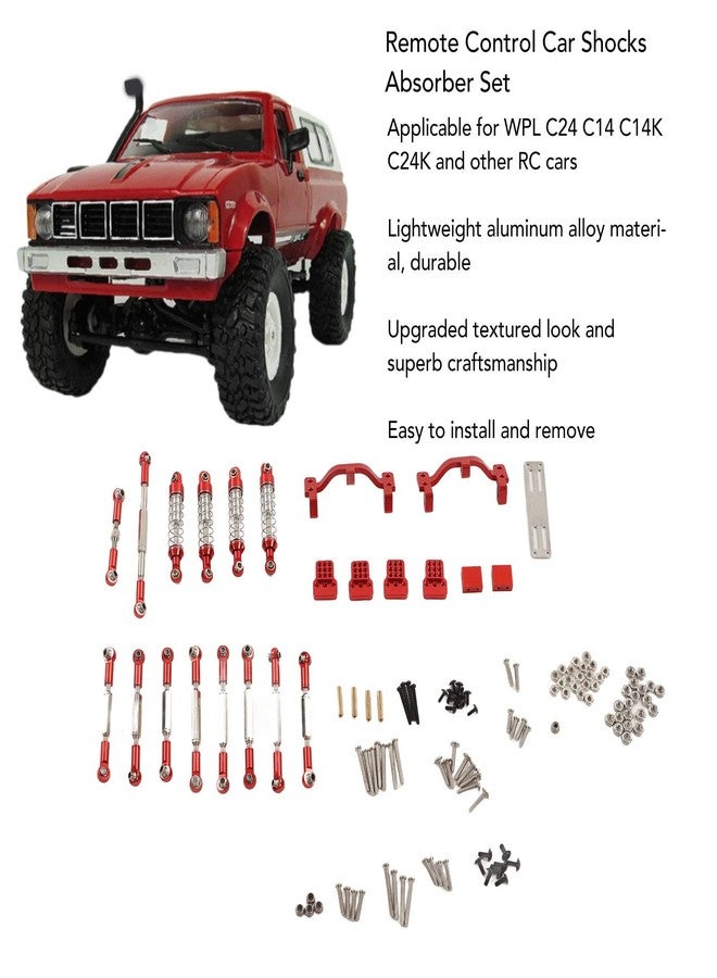 Dilwe RC Car Spare Parts Kit, Aluminum Alloy RC Car Pull Rod Kit Upgrade Spare Parts Compatible for WPL C24 C14 C14K C24K RC Car(Red) - Image 2