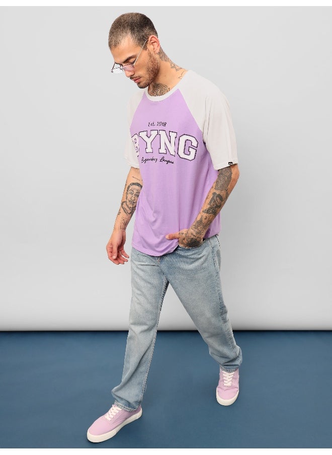 Beyoung Lavender Raglan Oversized T-shirt for Men  - Image 4
