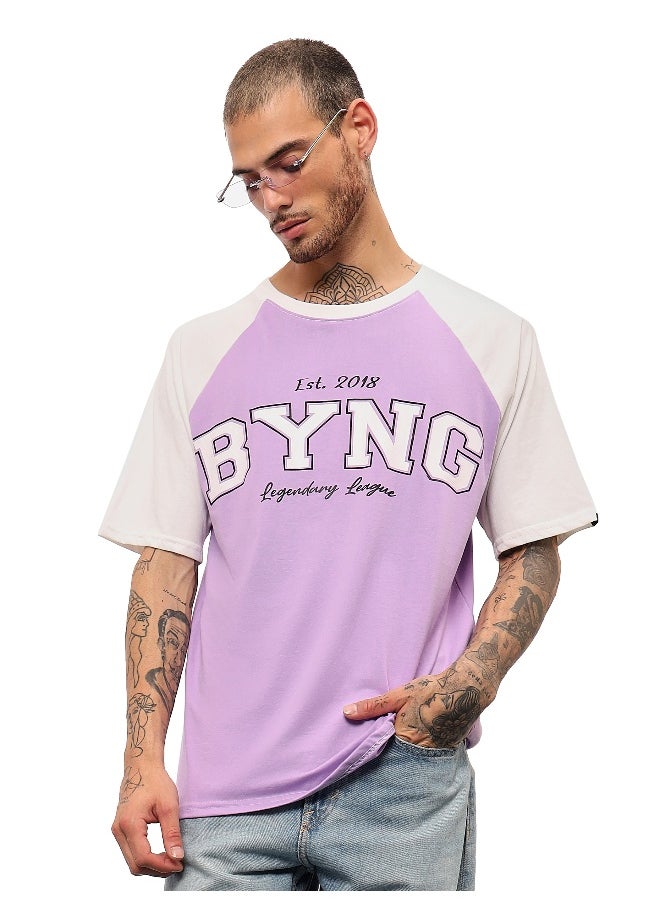 Beyoung Lavender Raglan Oversized T-shirt for Men  - Image 3
