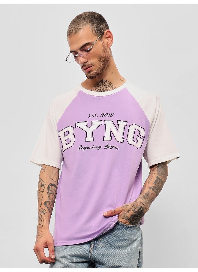 Beyoung Lavender Raglan Oversized T-shirt for Men  - Image 1