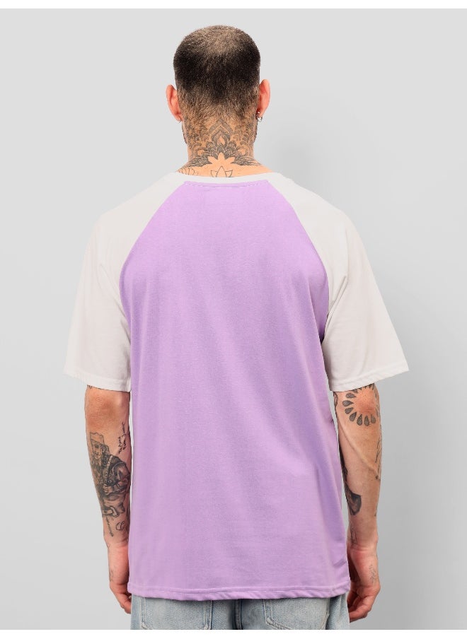 Beyoung Lavender Raglan Oversized T-shirt for Men  - Image 2