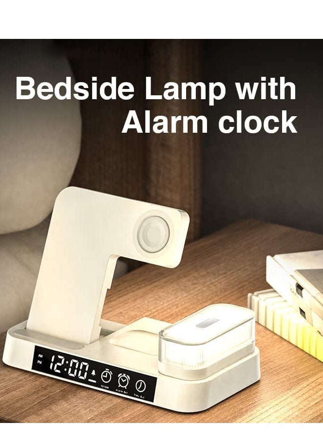 general Wireless Charging Station with Alarm Clock LED Night Light 4 in 1 Fast Wireless Charger for iPhone 14/13/12/11/Pro/Max/XS/XR Wireless Charging Stand Dock for Apple Watch (White) - Image 3