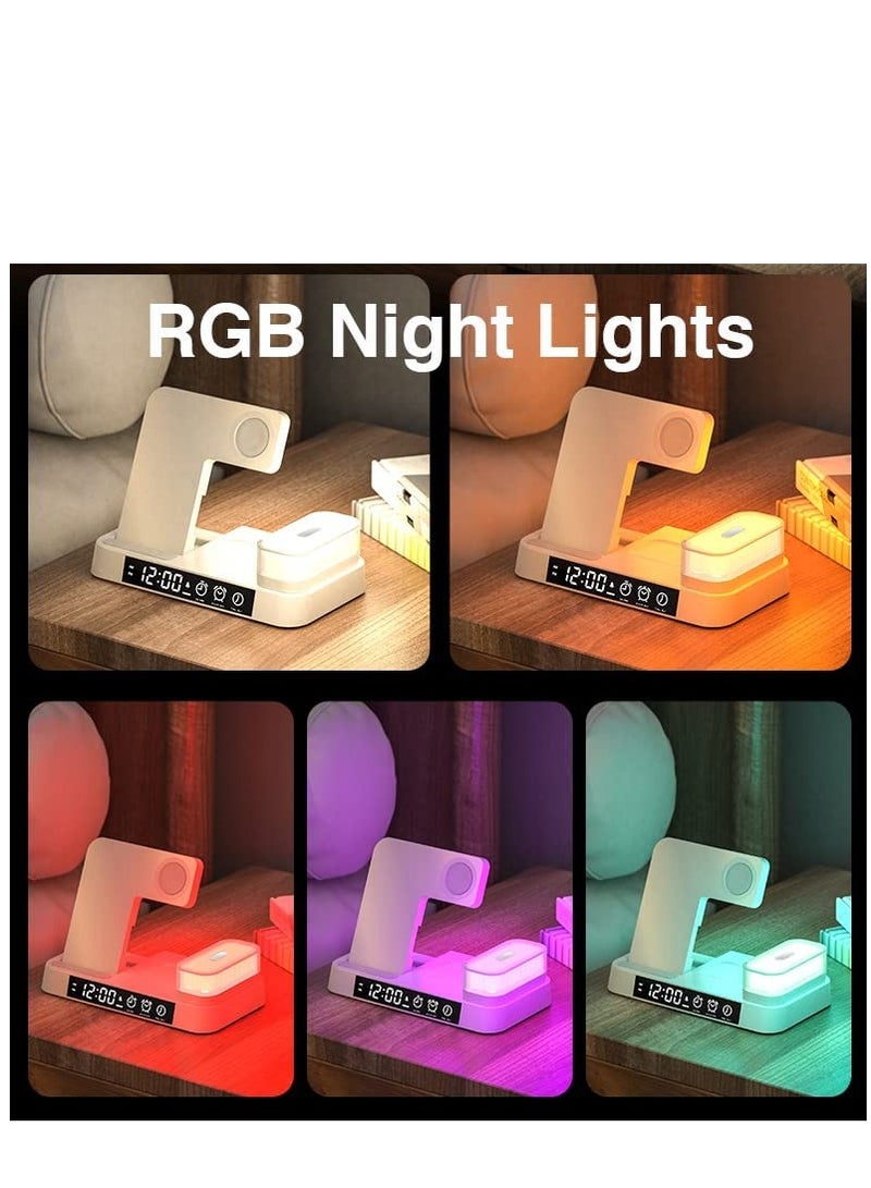 general Wireless Charging Station with Alarm Clock LED Night Light 4 in 1 Fast Wireless Charger for iPhone 14/13/12/11/Pro/Max/XS/XR Wireless Charging Stand Dock for Apple Watch (White) - Image 4