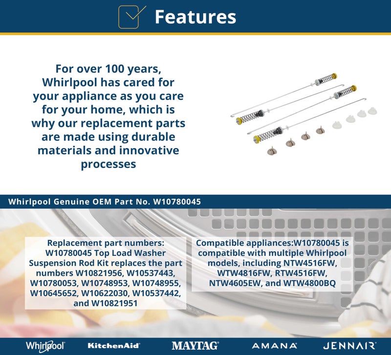 Whirlpool W10780045 Suspension, Replaces W10821956, W10537443, W10780053, and more, Metal - Image 5