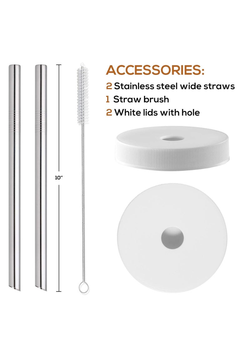 Aozita [ 8 Pack ] Glass Juicing Bottles with 2 Straws & 2 Lids w Hole- 16 OZ Travel Drinking Jars, Water Cups with Black Airtight Lids, Reusable Tall Mason Jar for Juice, Bubble Tea, Smoothie, Tea, Kombucha  - Image 2