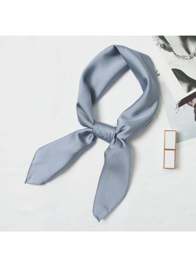 Soft Glossy Retro Satin Square Scarf, Multi-Use Neck Hair Bag Accessory, Light Blue-Grey