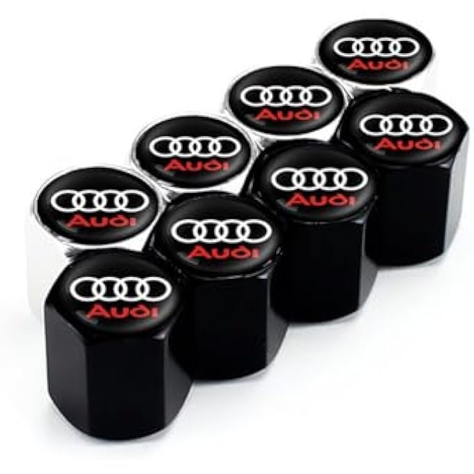 Audi غطاء صمام إطار السيارة من الصلب (4 قطع) غطاء صمامات هواء الإطارات لـ (أودي) (أسود سداسي) - Image 4