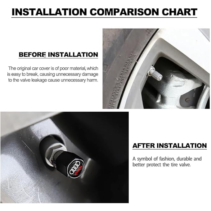 Audi غطاء صمام إطار السيارة من الصلب (4 قطع) غطاء صمامات هواء الإطارات لـ (أودي) (أسود سداسي) - Image 3
