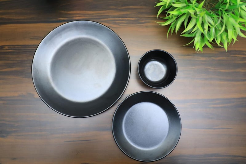 ECOSPIT CONTAINER Black Regular Melamine Dinner Set Plates and Bowls Dinner Set Full Plates Small Plates with katoris Regular Black Design Pack of 3 - Image 4