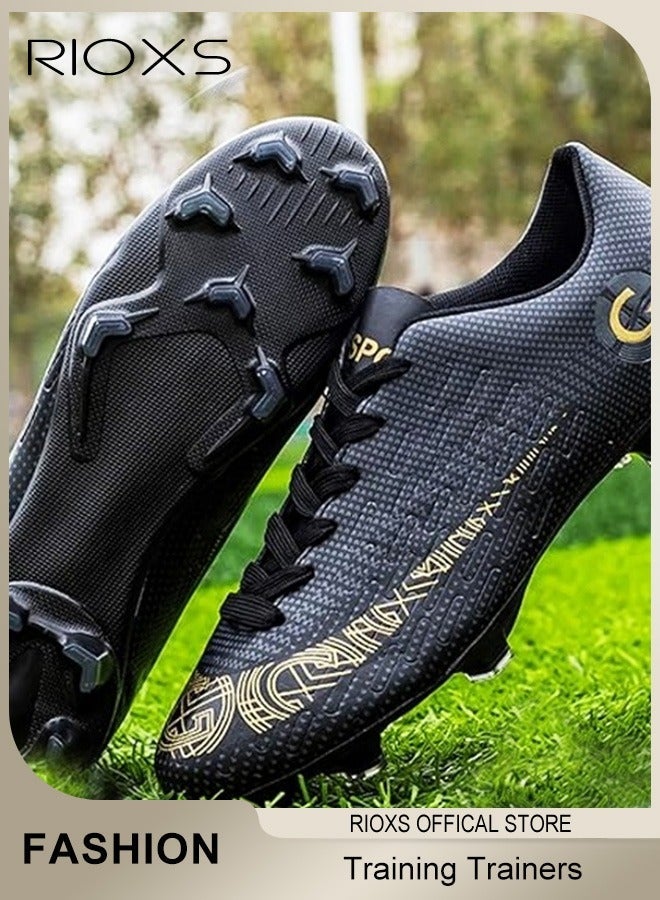 RIOXS Men's Soccer Cleats, Non-Slip Lightweight Soccer Shoes for Men, Professional Spikes Sport Shoe, Competition Trainers Sneakers, Breathable Lace-Up Trainers for Baseball Lacrosse Football, Training Sneaker for Youth and Adults, Black Soccer Cleats - Image 2