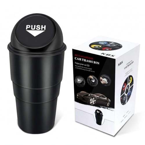 KBS DustBin For Car Accessories (PACK OF 1) with Black Push-Lid Design for Office Home Kithcen Automotive Cup Holder Garbage Can Mini Trash Can Multi-Purpose Bucket 20cm small Stylist Black - Image 1