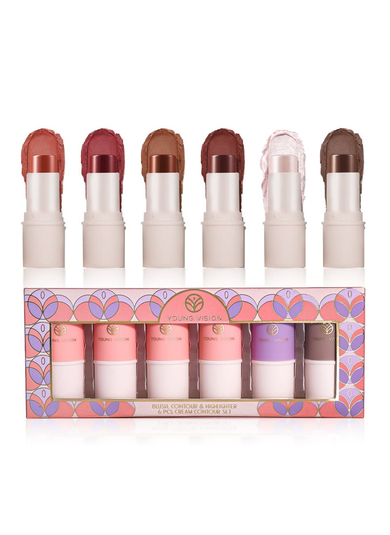 Generic - Cream Contour Stick Set - 6 Color Face Blush, Bronzer & Highlighter Makeup Collection, Blendable Putty Blush Palette, Lightweight & Perfect Gift for Women and Girls. - Image 1