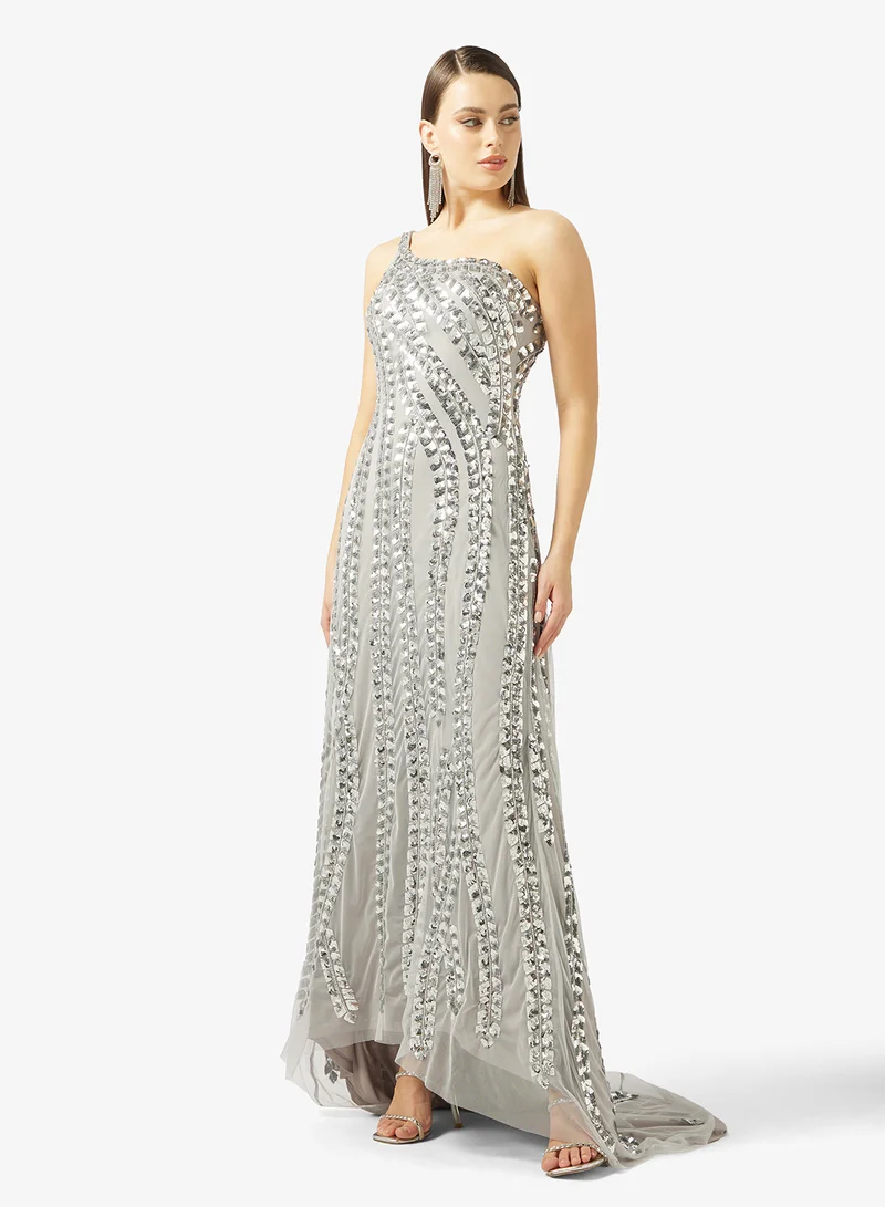 Namshi x One Shoulder Beaded Embellished A Line Gown