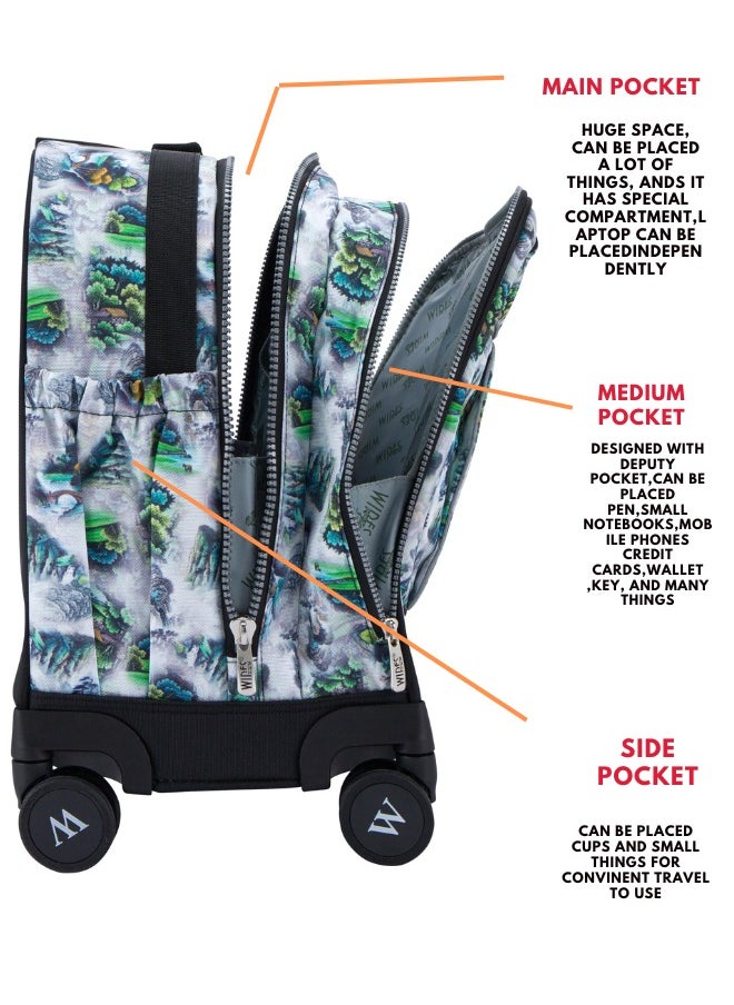 Wires 3 Piece Kids School Trolley Bag laptop compartment 8 Wheels With Lunch bag & Pencil Case  - Image 4