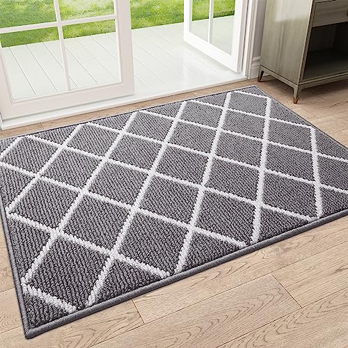 Finchitty Indoor Door Mat Dirt Resistant and Absorbent LowProfile NonSlip Washable Inside Floor Mats for Front Door Back and Entrance 32 x 20 Grey