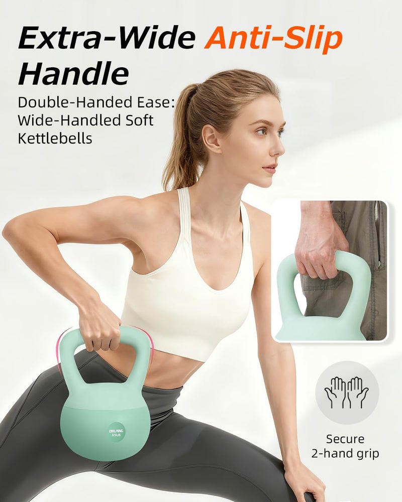 DILANL Soft Kettlebell, Safe Strength Training Kettle bell, Cushioned Impact-Resistant Base and Anti-Slip Grip Weight, Kettlebells Set for Home Workouts and Men/Women/ Beginners,With Non-slip Gloves (Green, 15 LB) - Image 4