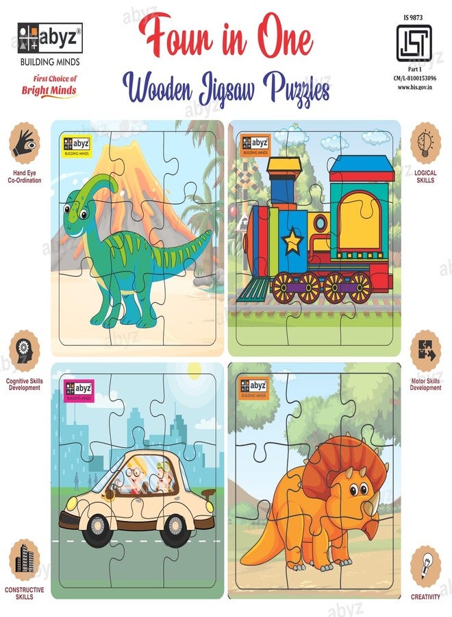 ABYZ Wooden Jigsaw Puzzle - Dinosaur and Transport Playset for Fun Educational & Little Explorers, 9-Pieces & Set of 4 Multicolor | Birthday Gift for (3 Plus Years) Age Kids. - Image 3