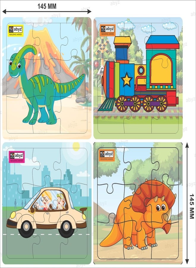 ABYZ Wooden Jigsaw Puzzle - Dinosaur and Transport Playset for Fun Educational & Little Explorers, 9-Pieces & Set of 4 Multicolor | Birthday Gift for (3 Plus Years) Age Kids. - Image 2