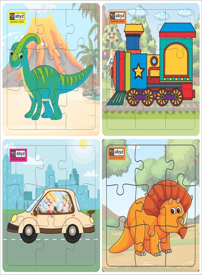 ABYZ Wooden Jigsaw Puzzle - Dinosaur and Transport Playset for Fun Educational & Little Explorers, 9-Pieces & Set of 4 Multicolor | Birthday Gift for (3 Plus Years) Age Kids. - Image 1
